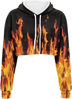 Plus Size Women Long Sleeve Cropped Hoodies Crop Top Sweatshirt Drawstring Workout Hoodie