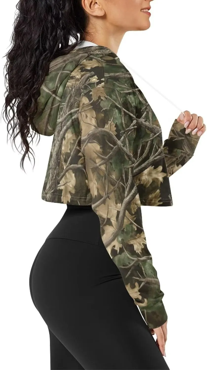 Plus Size Women Long Sleeve Cropped Hoodies Crop Top Sweatshirt Drawstring Workout Hoodie