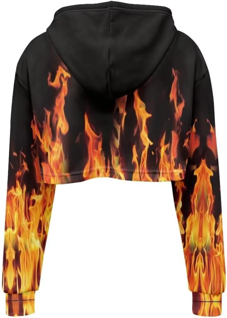 Plus Size Women Long Sleeve Cropped Hoodies Crop Top Sweatshirt Drawstring Workout Hoodie