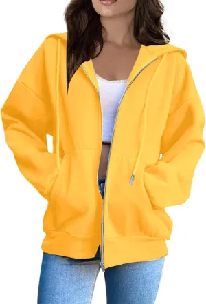 Plus Size Zip Up Hoodies for Women Womens Zip Up Hoodies Fleece Jackets Long Sleeve Sweatshirts Pockets Casual Fall Fashion Preppy Outfits Y2K Clothes Yellow Xx-Large