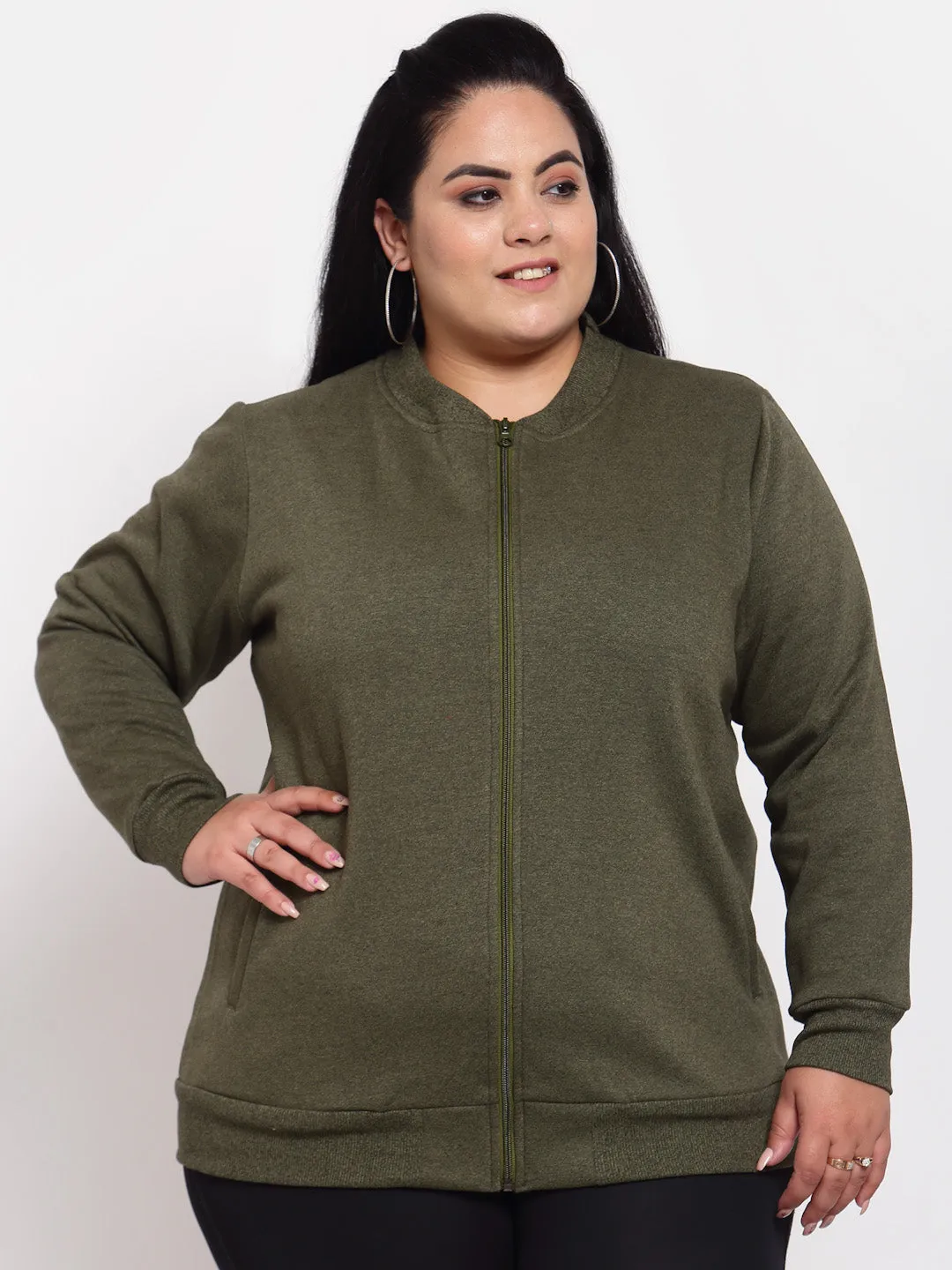plusS Women Olive Green Sweatshirt