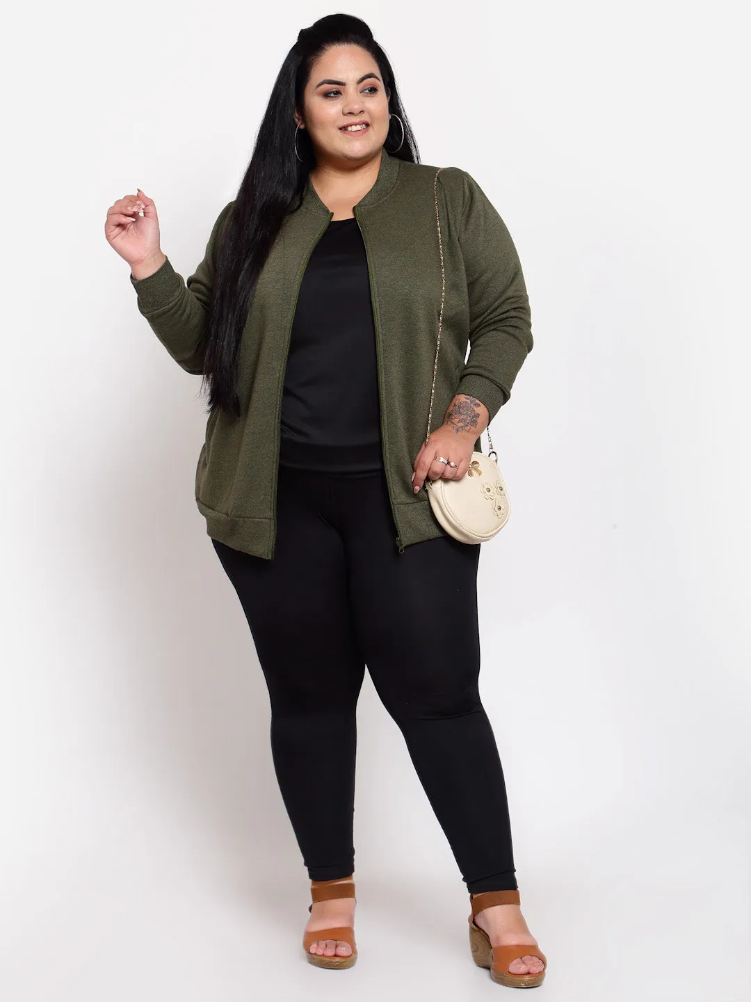 plusS Women Olive Green Sweatshirt