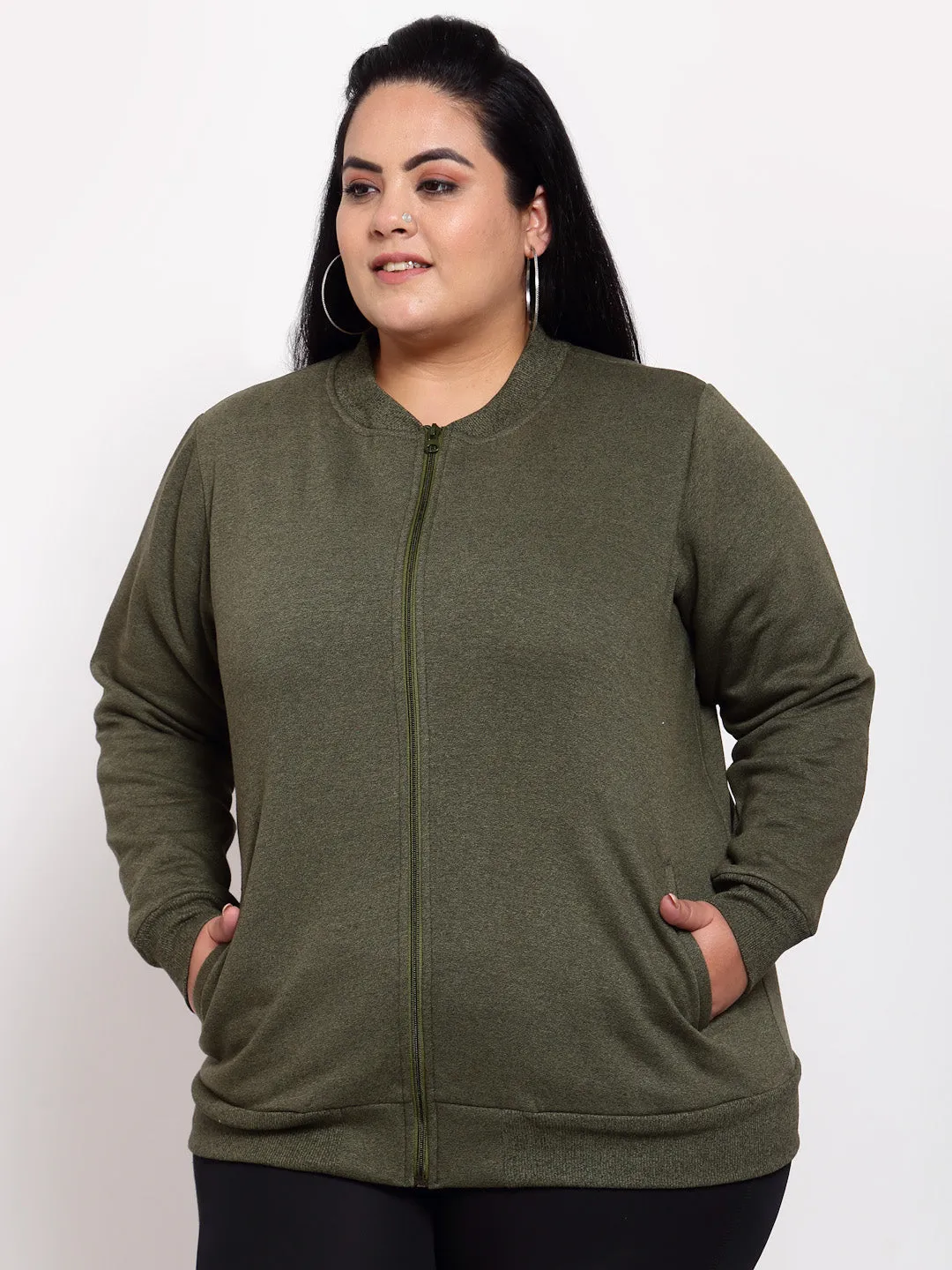 plusS Women Olive Green Sweatshirt