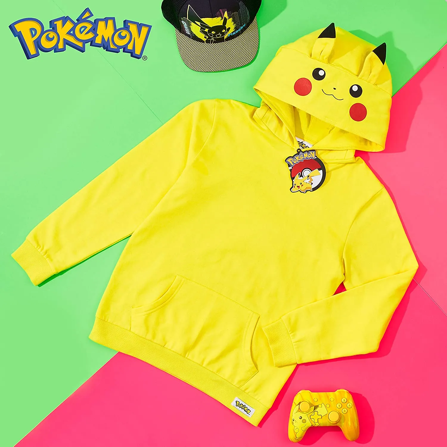 Pokémon Yellow Hoodie Kids, Pikachu Sweatshirt Cotton with 3D Ears Boys Teens