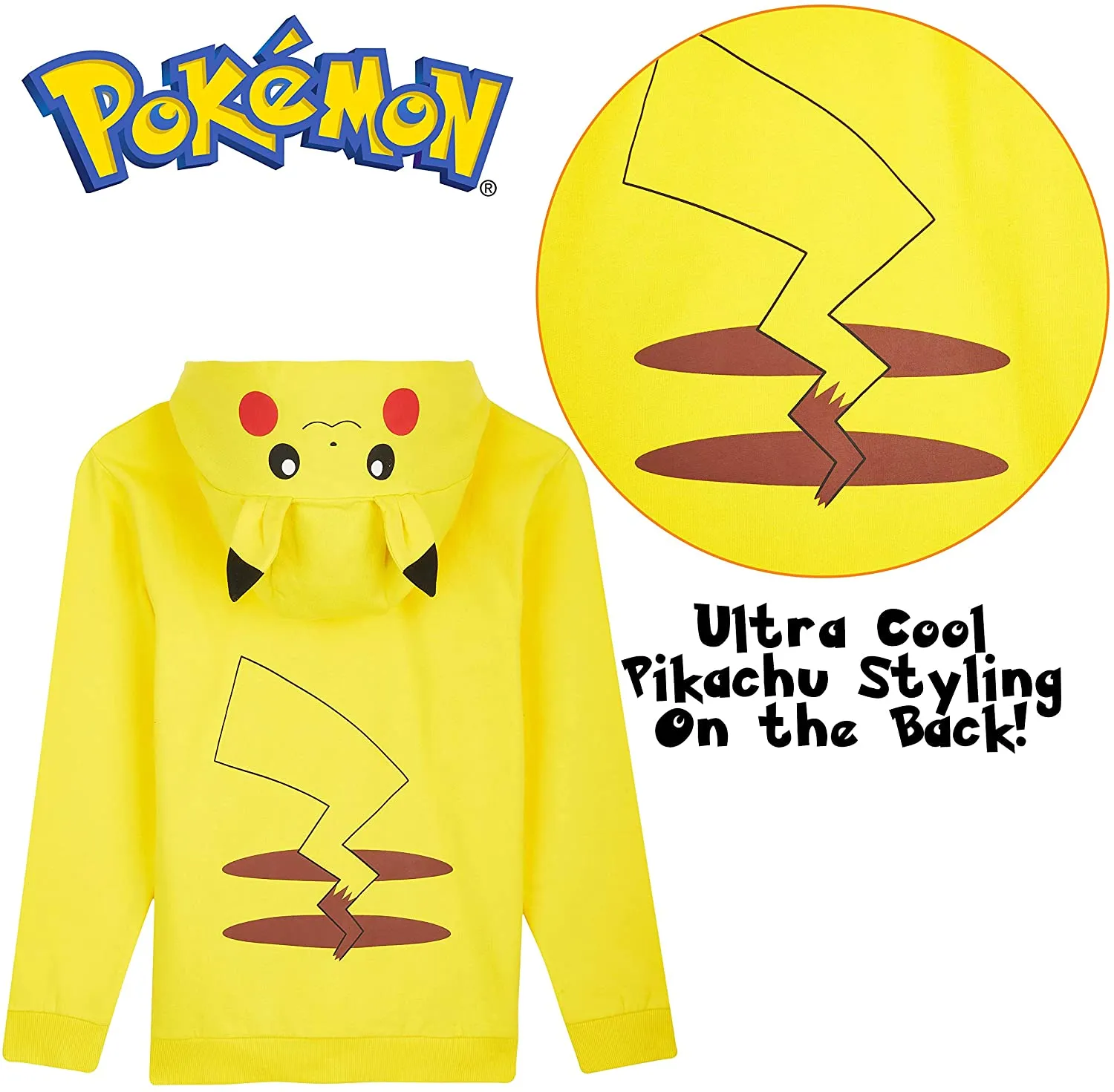 Pokémon Yellow Hoodie Kids, Pikachu Sweatshirt Cotton with 3D Ears Boys Teens