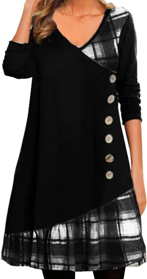 Preppy Shift Dresses for Women 2025 Casual Long Sleeve V Neck Graduation Dress Vacation Girls Night Out Outfits for Women