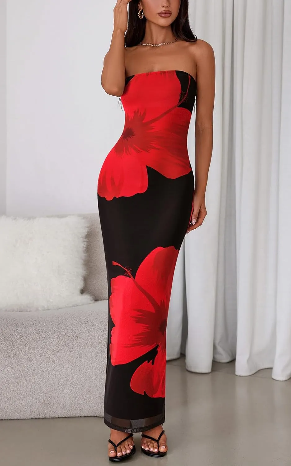 PRETTYGARDEN Strapless Bodycon Floral Maxi Summer Dresses for Women 2025 Elegant Classy Tube Top Cocktail Wedding Guest Dress