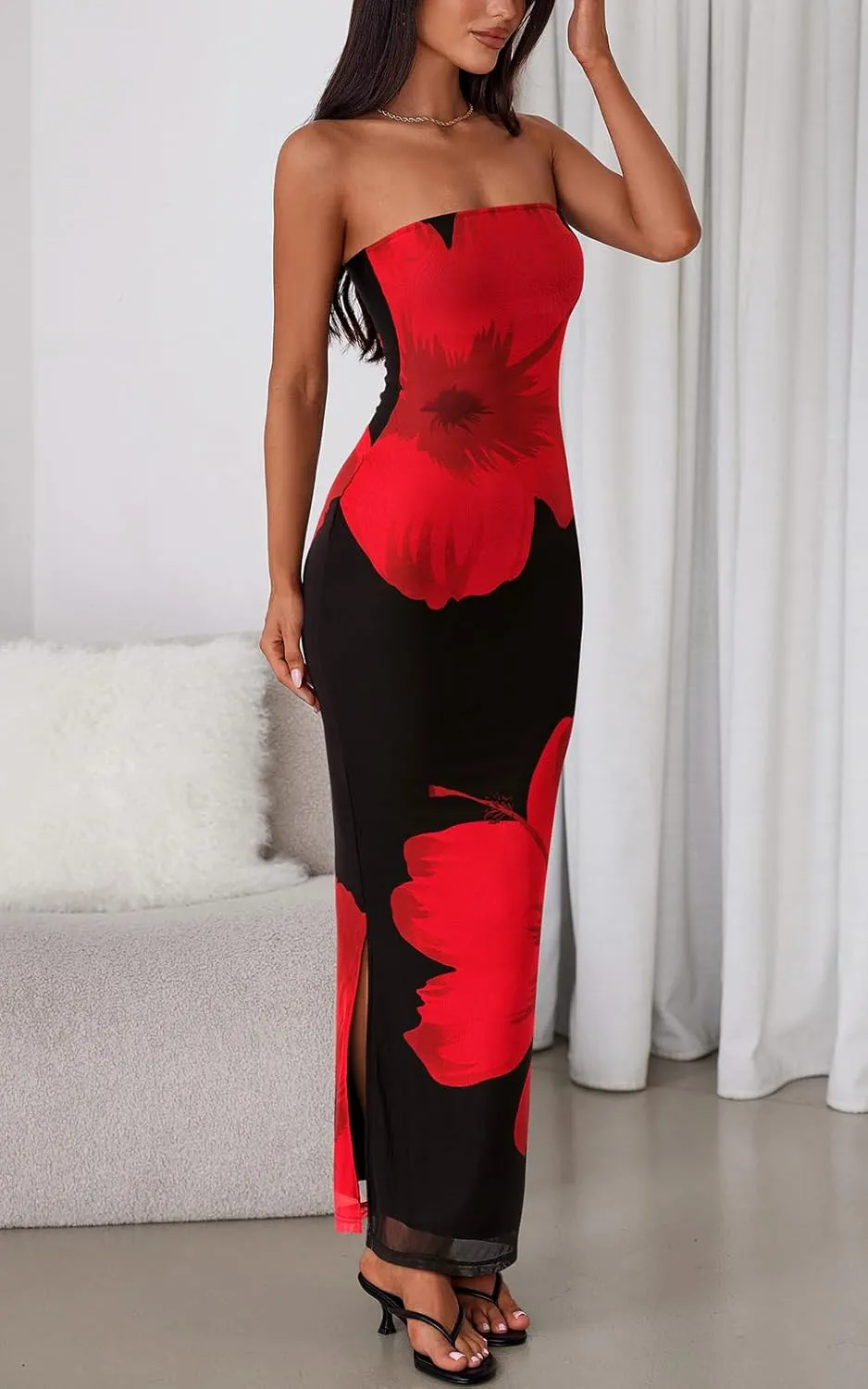 PRETTYGARDEN Strapless Bodycon Floral Maxi Summer Dresses for Women 2025 Elegant Classy Tube Top Cocktail Wedding Guest Dress
