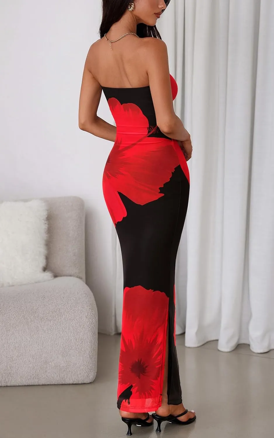 PRETTYGARDEN Strapless Bodycon Floral Maxi Summer Dresses for Women 2025 Elegant Classy Tube Top Cocktail Wedding Guest Dress