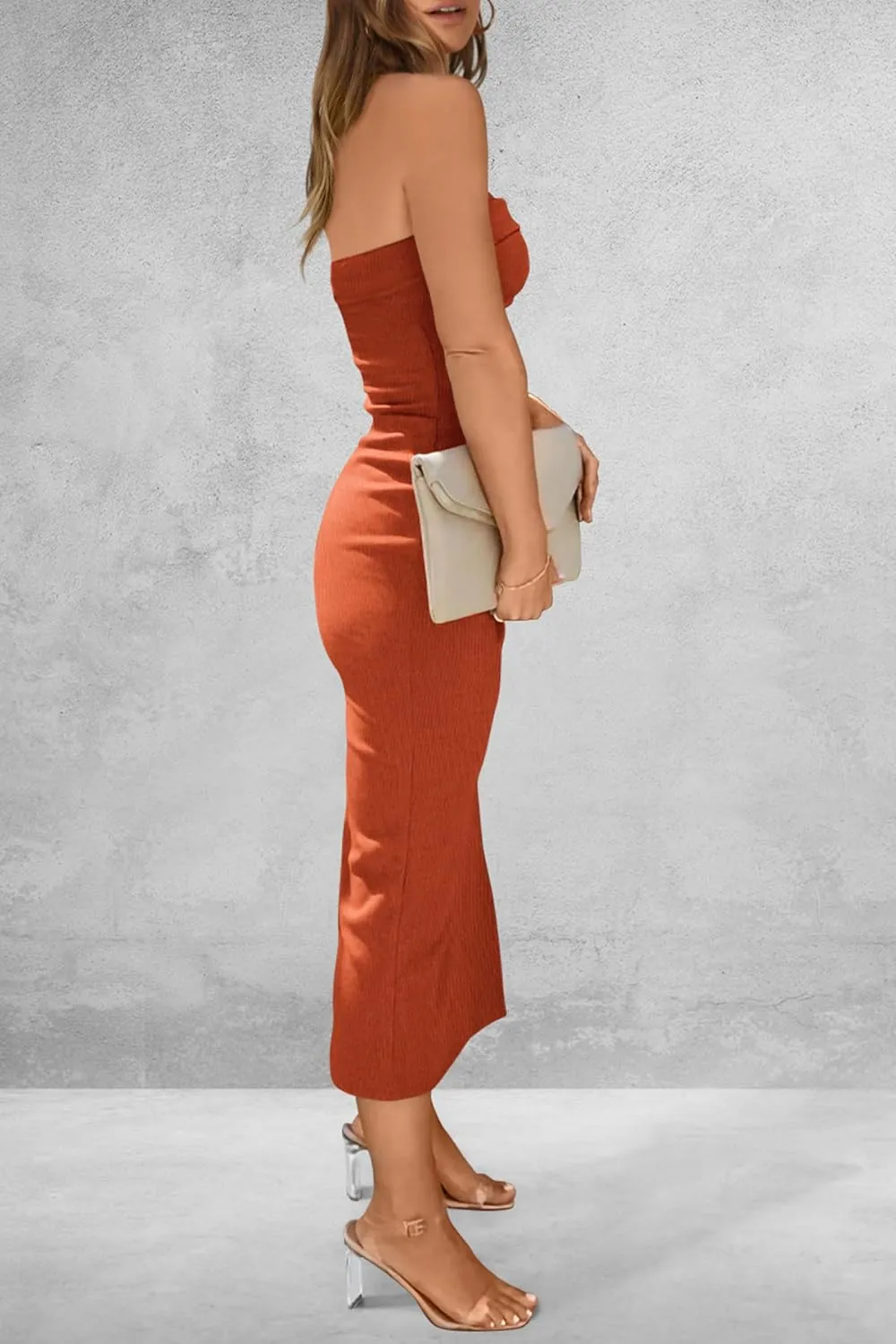 PRETTYGARDEN Women's Summer Bodycon Maxi Tube Dress Ribbed Strapless Side Slit Long Going Out Casual Elegant Party Dresses