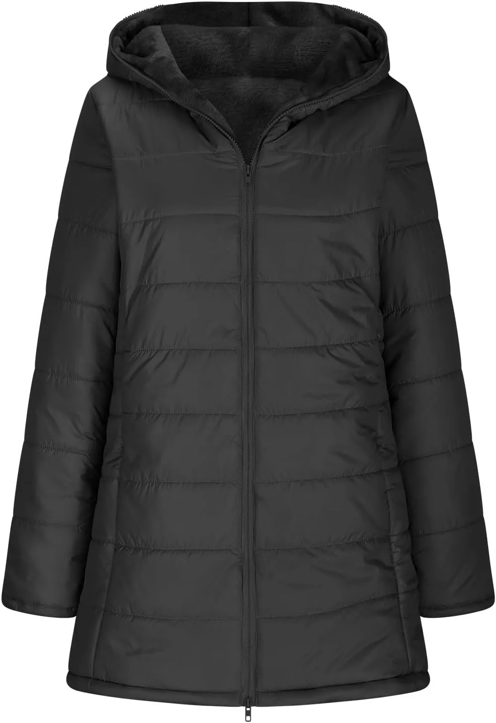 Puffer Jacket Womens Tops Mid Length Sherpa Lined Quilted Parkas Thicken Lightweight Hoodies Coats Windproof Outerwear