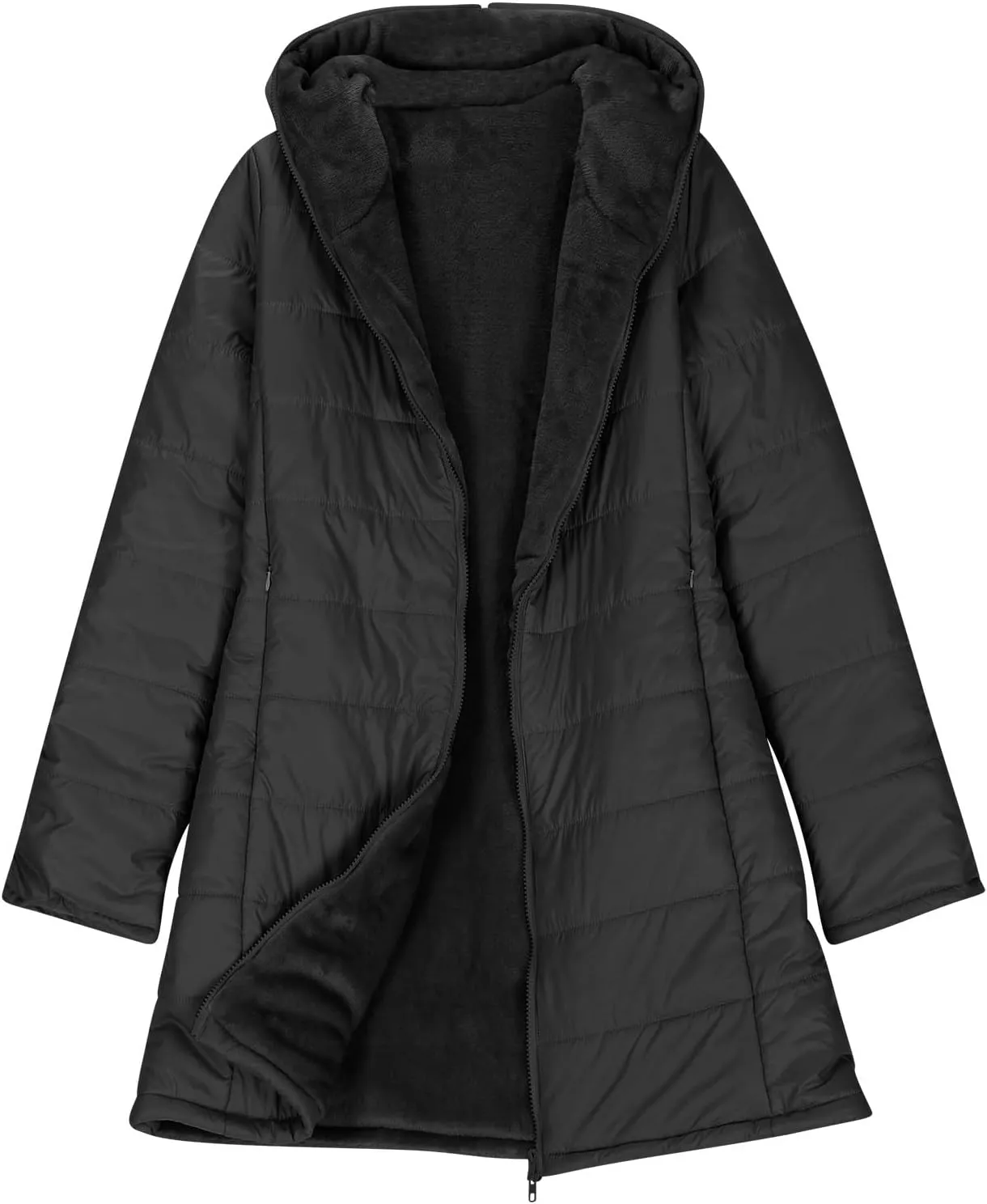 Puffer Jacket Womens Tops Mid Length Sherpa Lined Quilted Parkas Thicken Lightweight Hoodies Coats Windproof Outerwear