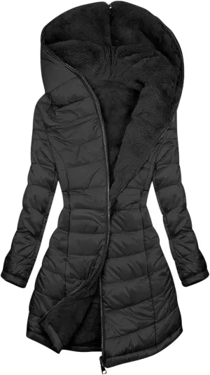 Puffer Jacket Womens Tops Mid Length Sherpa Lined Quilted Parkas Thicken Lightweight Hoodies Coats Windproof Outerwear