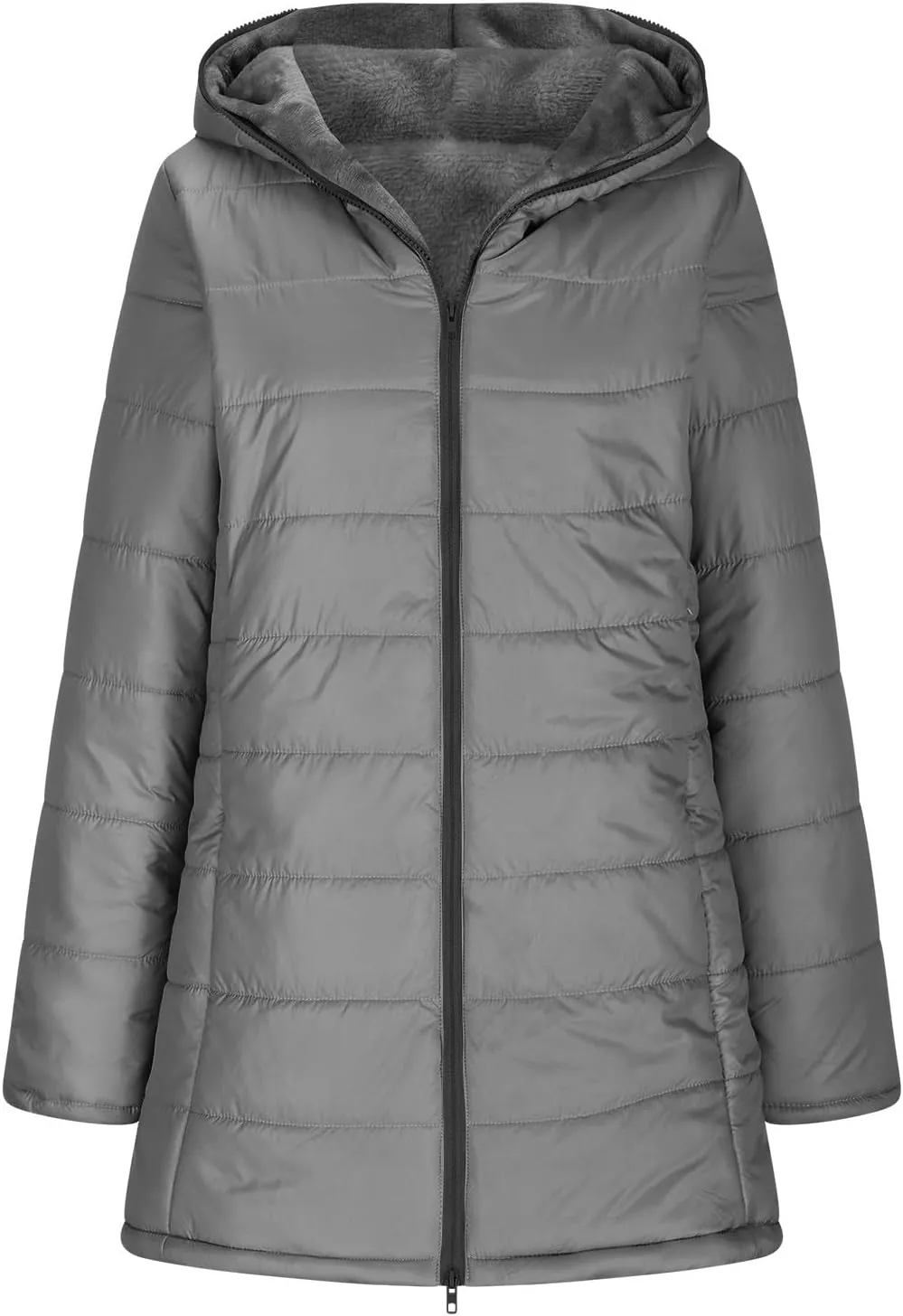 Puffer Jacket Womens Tops Mid Length Sherpa Lined Quilted Parkas Thicken Lightweight Hoodies Coats Windproof Outerwear