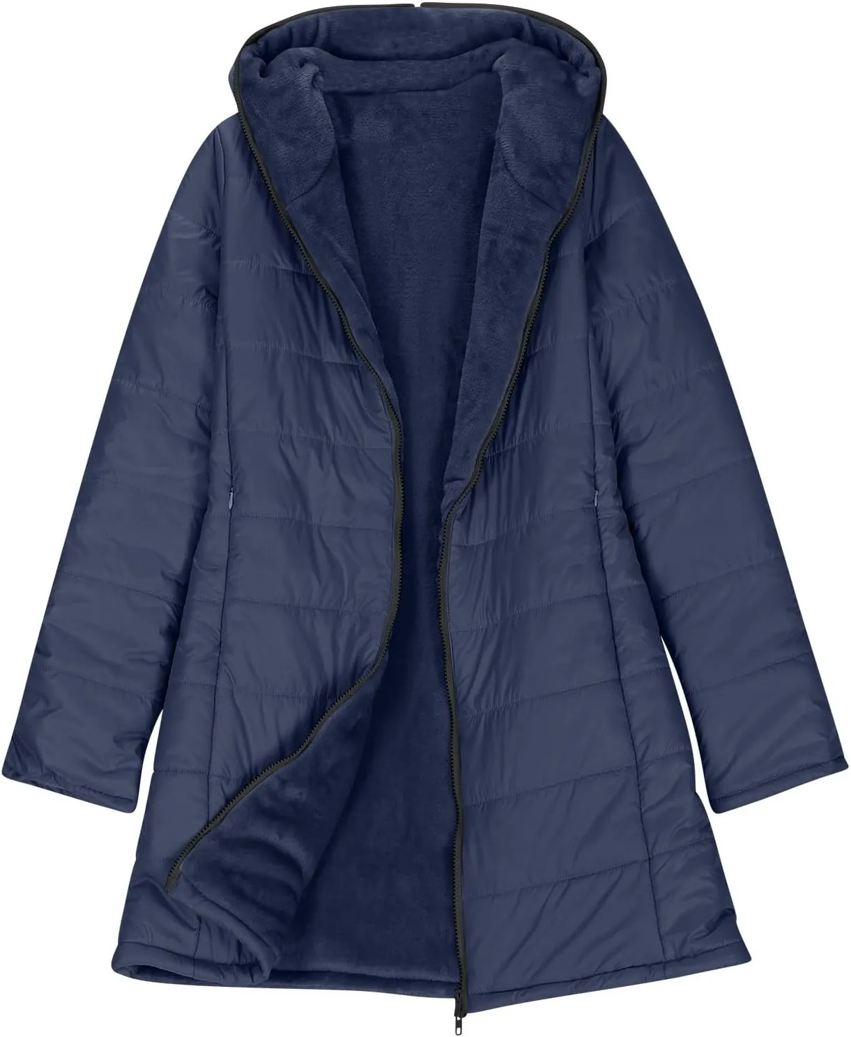 Puffer Jacket Womens Tops Mid Length Sherpa Lined Quilted Parkas Thicken Lightweight Hoodies Coats Windproof Outerwear
