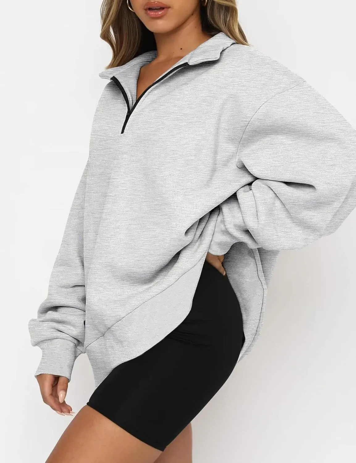 Quenny Half Zip Sweatshirts Cropped Hoodies casual top pullover long sleeved sweatshirt hoodie
