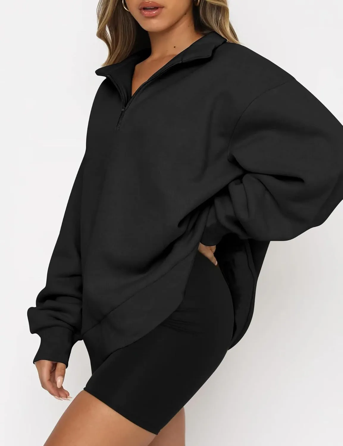 Quenny Half Zip Sweatshirts Cropped Hoodies casual top pullover long sleeved sweatshirt hoodie