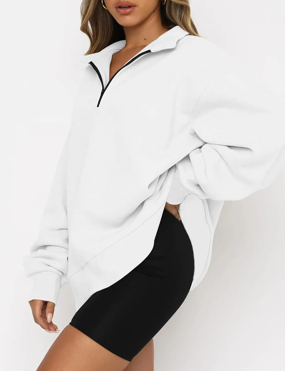 Quenny Half Zip Sweatshirts Cropped Hoodies casual top pullover long sleeved sweatshirt hoodie