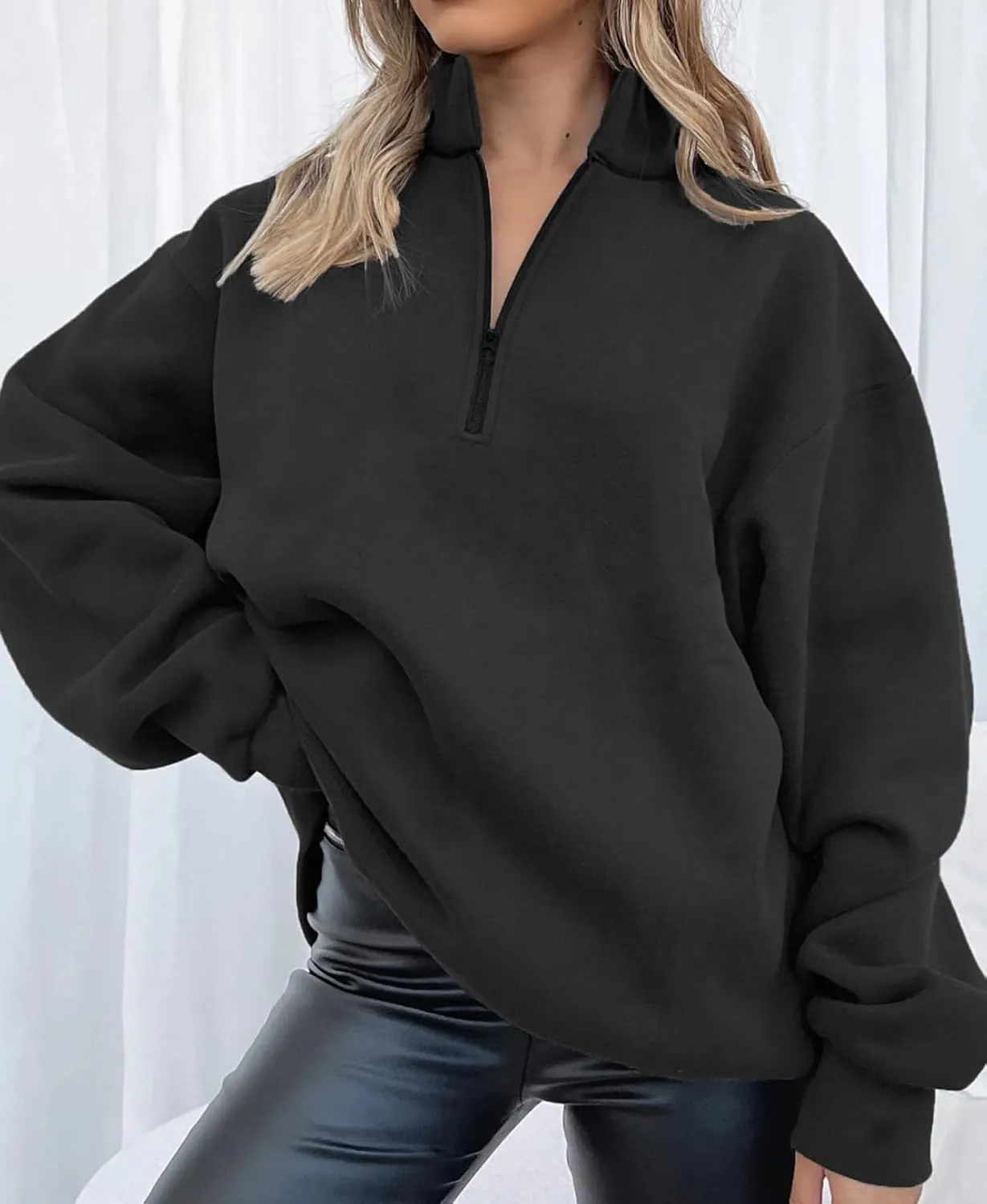 Quenny Half Zip Sweatshirts Cropped Hoodies casual top pullover long sleeved sweatshirt hoodie