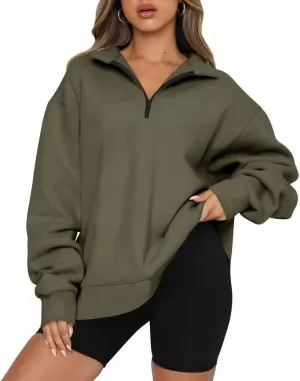 Quenny Half Zip Sweatshirts Cropped Hoodies casual top pullover long sleeved sweatshirt hoodie