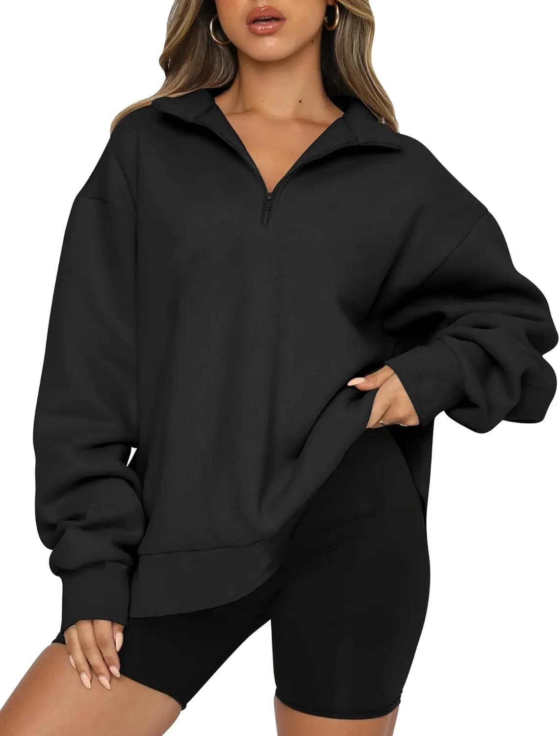 Quenny Half Zip Sweatshirts Cropped Hoodies casual top pullover long sleeved sweatshirt hoodie