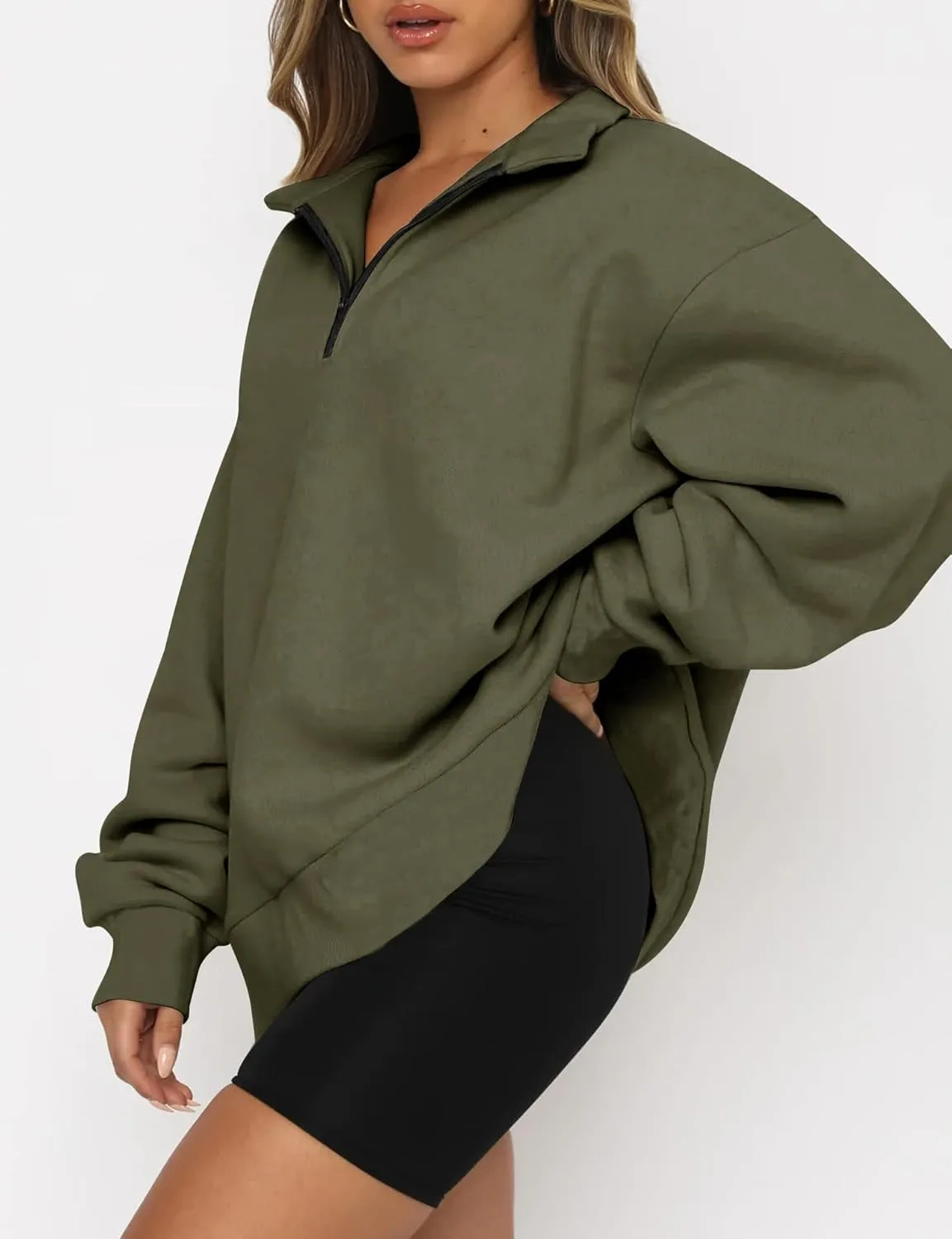 Quenny Half Zip Sweatshirts Cropped Hoodies casual top pullover long sleeved sweatshirt hoodie