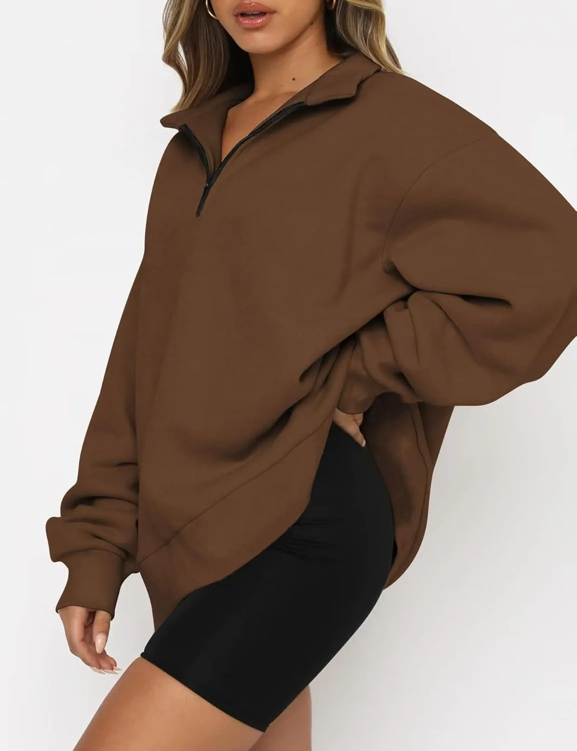 Quenny Half Zip Sweatshirts Cropped Hoodies casual top pullover long sleeved sweatshirt hoodie