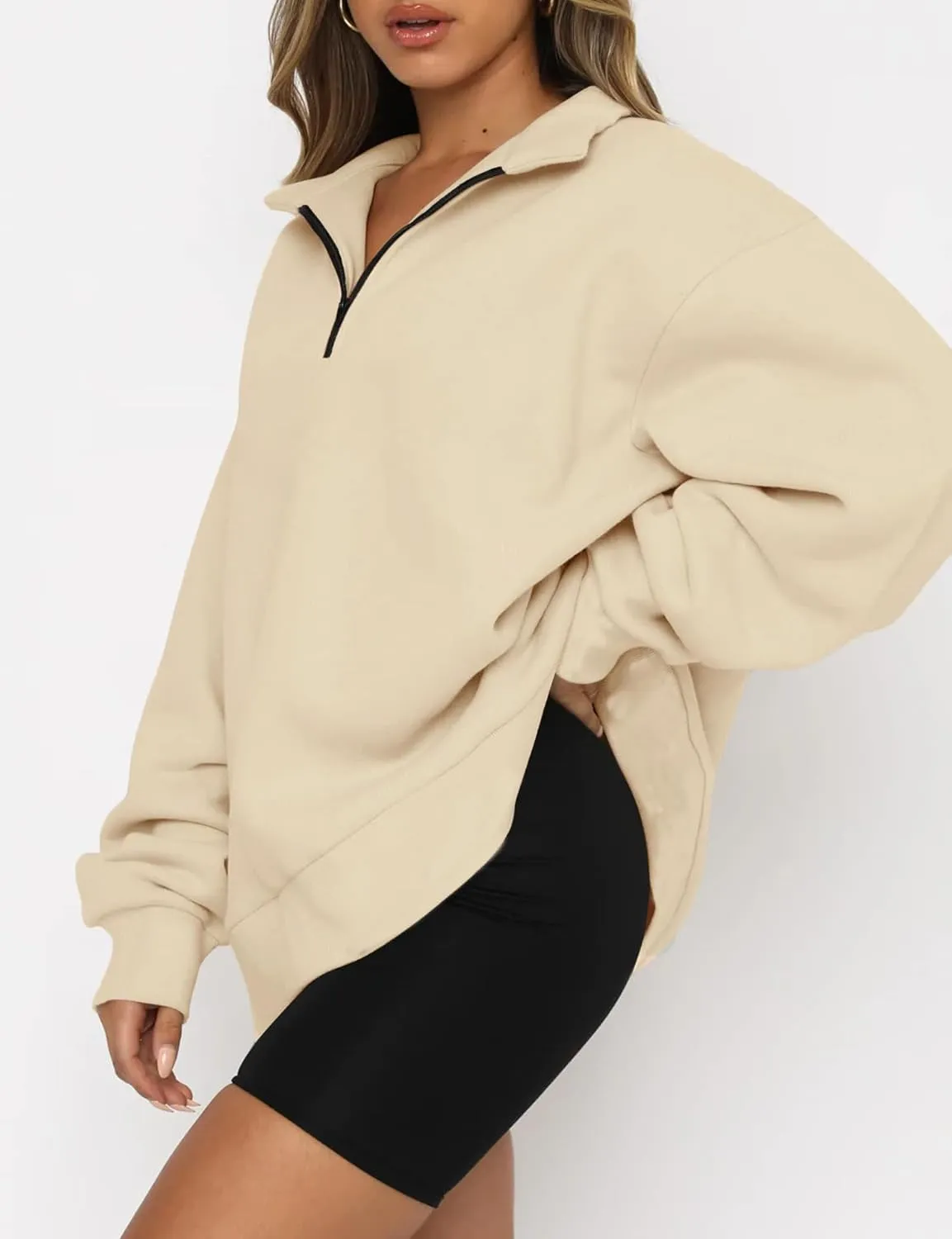 Quenny Half Zip Sweatshirts Cropped Hoodies casual top pullover long sleeved sweatshirt hoodie