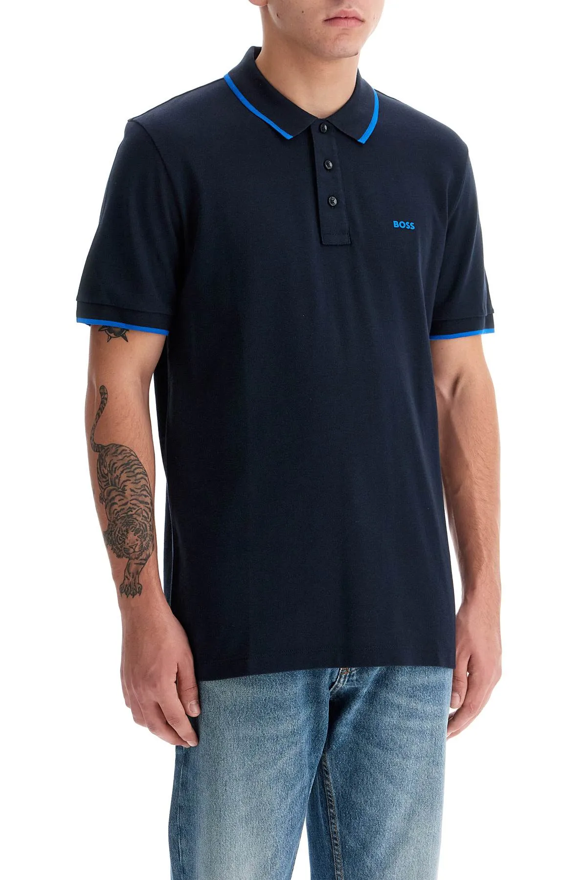 "contrast trim parlay polo shirt 50494697 DARK BLUE