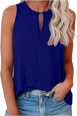 Racerback Tank Tops for Women Keyhole V Neck Sleeveless Halter Tanks Loose Fit Business Basic Shirt Blouse
