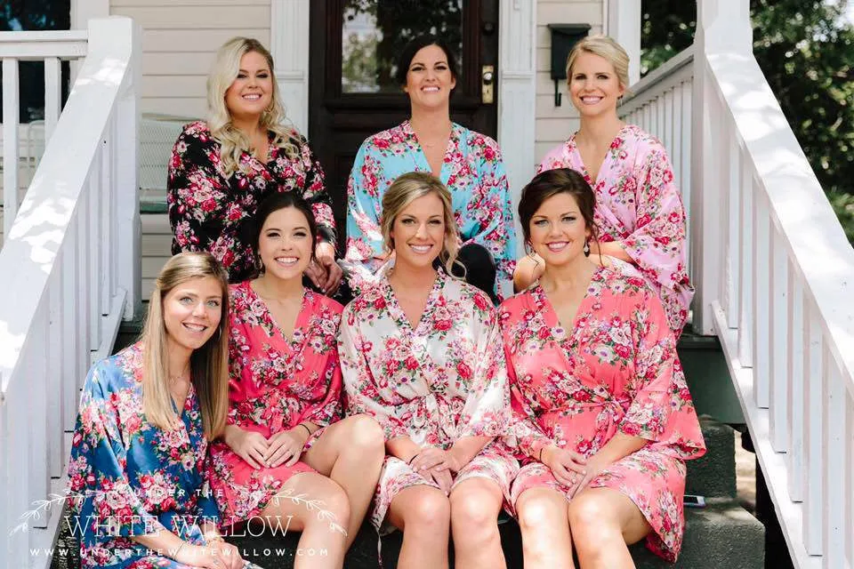 Ready to Ship Set of 8 Bridesmaids Robes, Floral Bridesmaids Robes, Cotton Bridesmaids Robes, Kimono Robes, Flower Girl & Plus Size Robes