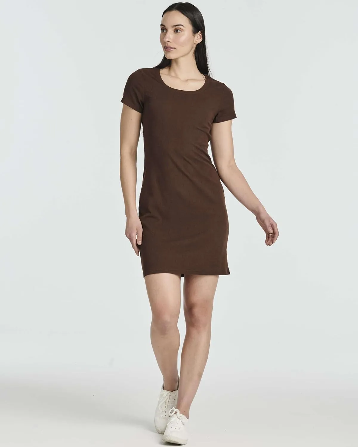 Real Essentials 3 Pack: Women's Mini Short Sleeve Dress Ribbed Scoop Neck Summer Casual Slim Fit T-Shirt Solid Color