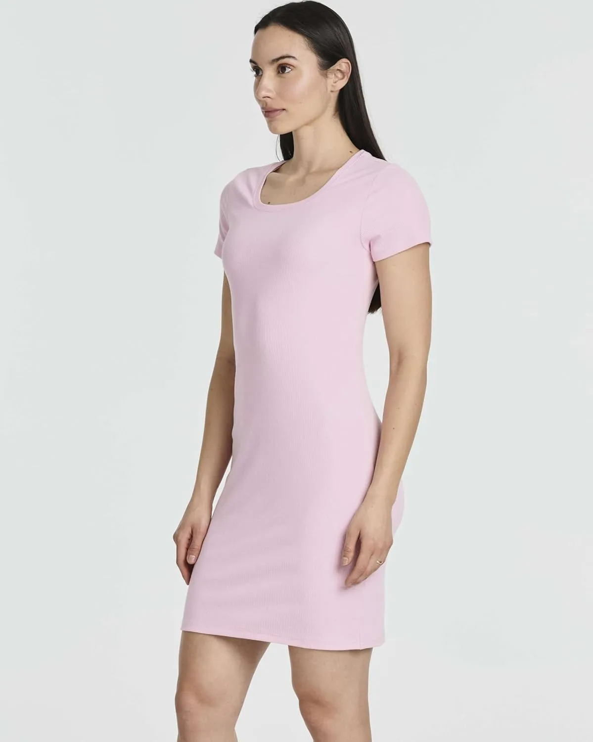 Real Essentials 3 Pack: Women's Mini Short Sleeve Dress Ribbed Scoop Neck Summer Casual Slim Fit T-Shirt Solid Color
