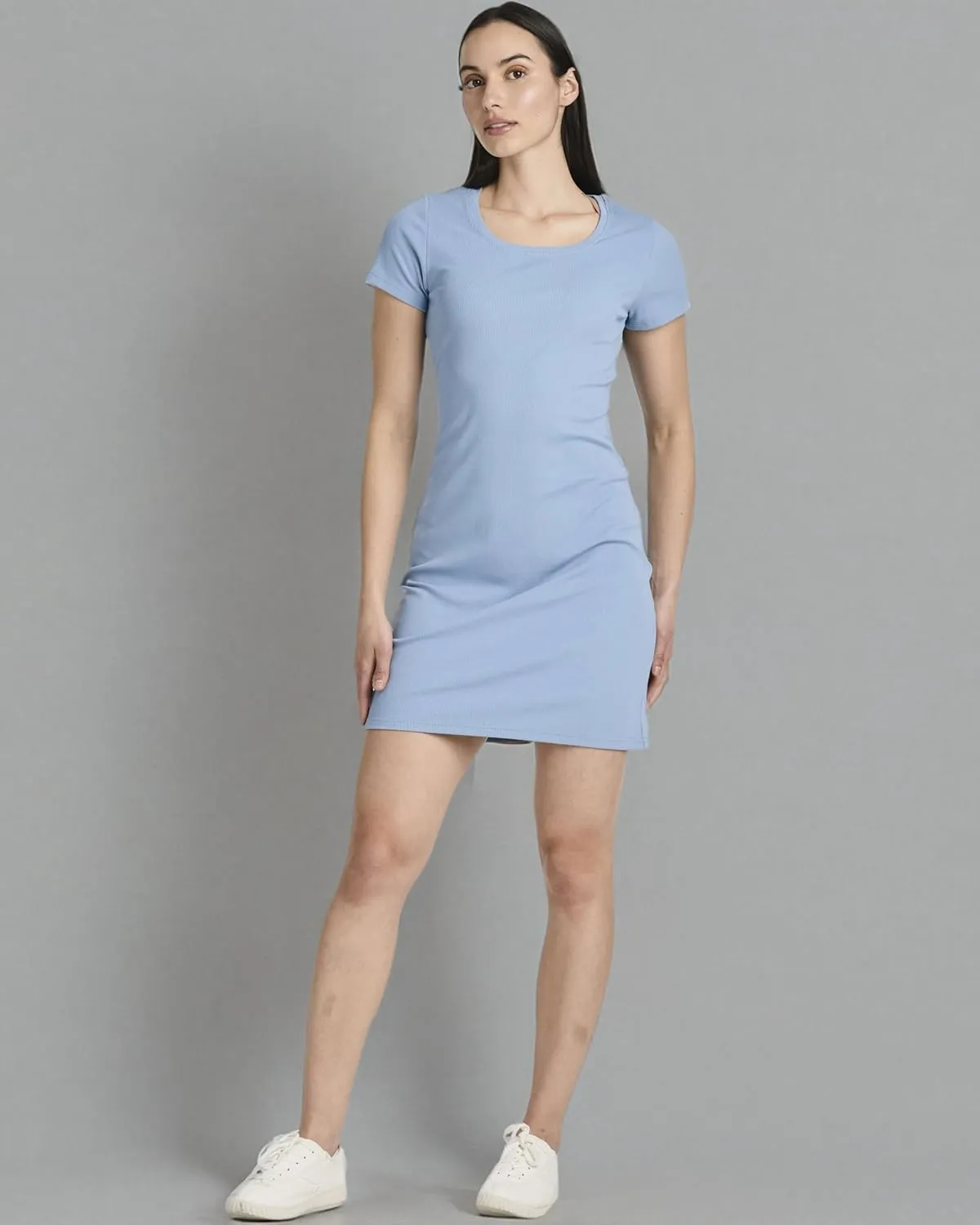 Real Essentials 3 Pack: Women's Mini Short Sleeve Dress Ribbed Scoop Neck Summer Casual Slim Fit T-Shirt Solid Color