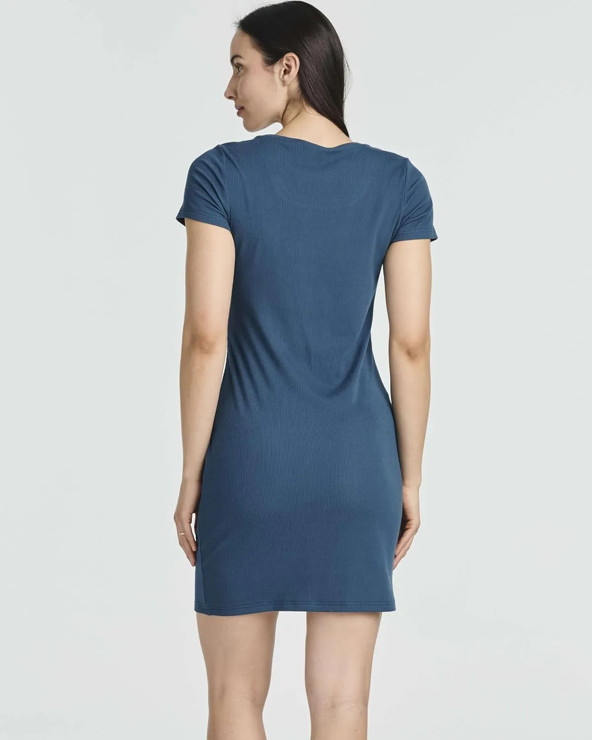 Real Essentials 3 Pack: Women's Mini Short Sleeve Dress Ribbed Scoop Neck Summer Casual Slim Fit T-Shirt Solid Color