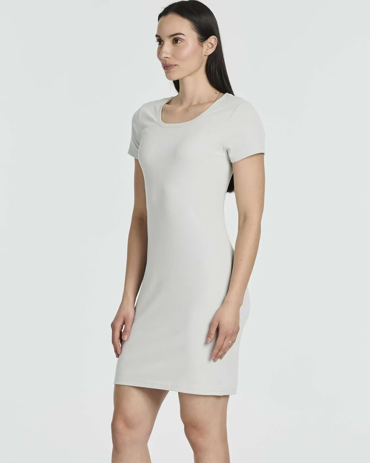 Real Essentials 3 Pack: Women's Mini Short Sleeve Dress Ribbed Scoop Neck Summer Casual Slim Fit T-Shirt Solid Color