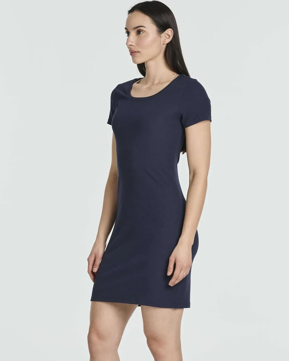 Real Essentials 3 Pack: Women's Mini Short Sleeve Dress Ribbed Scoop Neck Summer Casual Slim Fit T-Shirt Solid Color