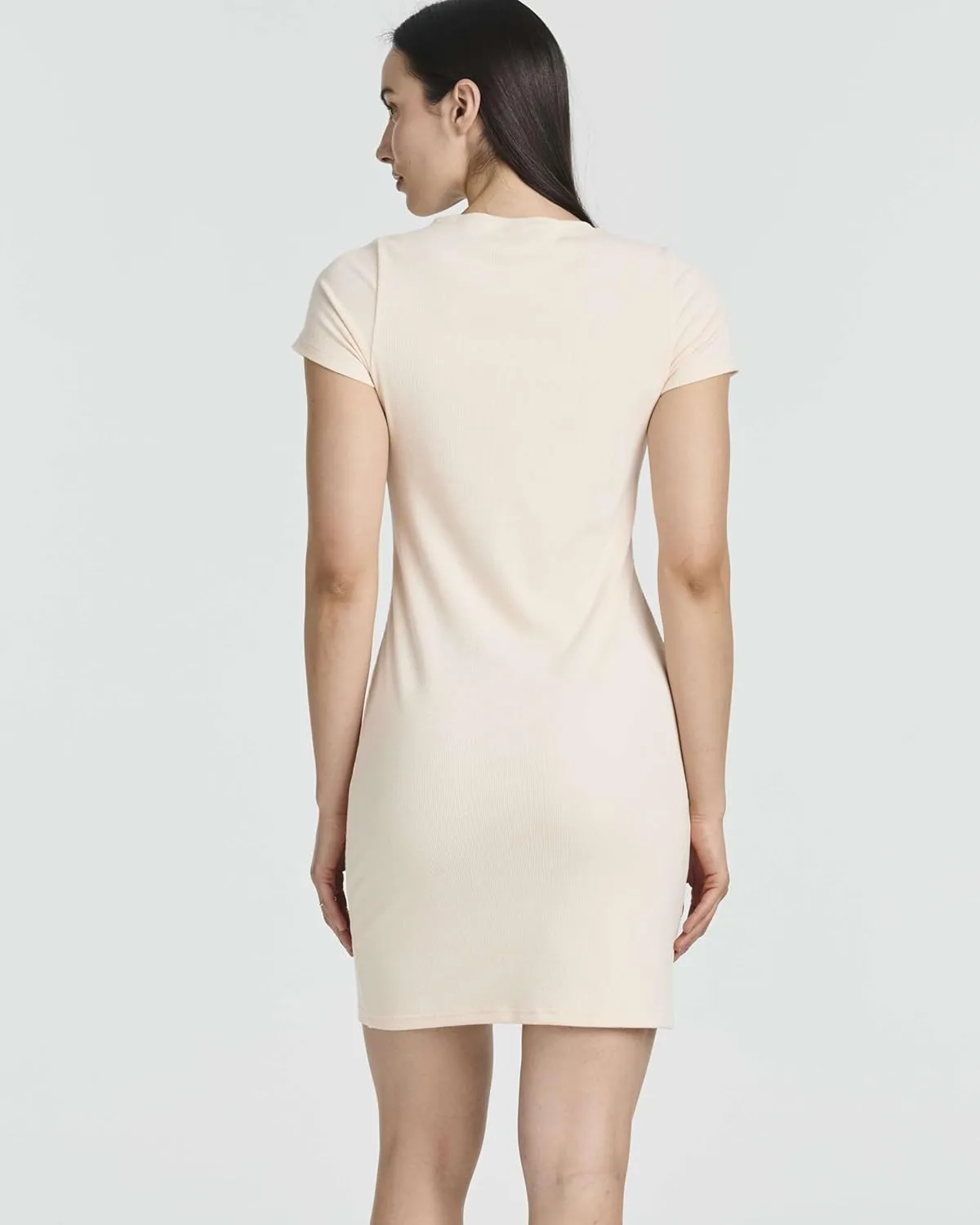 Real Essentials 3 Pack: Women's Mini Short Sleeve Dress Ribbed Scoop Neck Summer Casual Slim Fit T-Shirt Solid Color