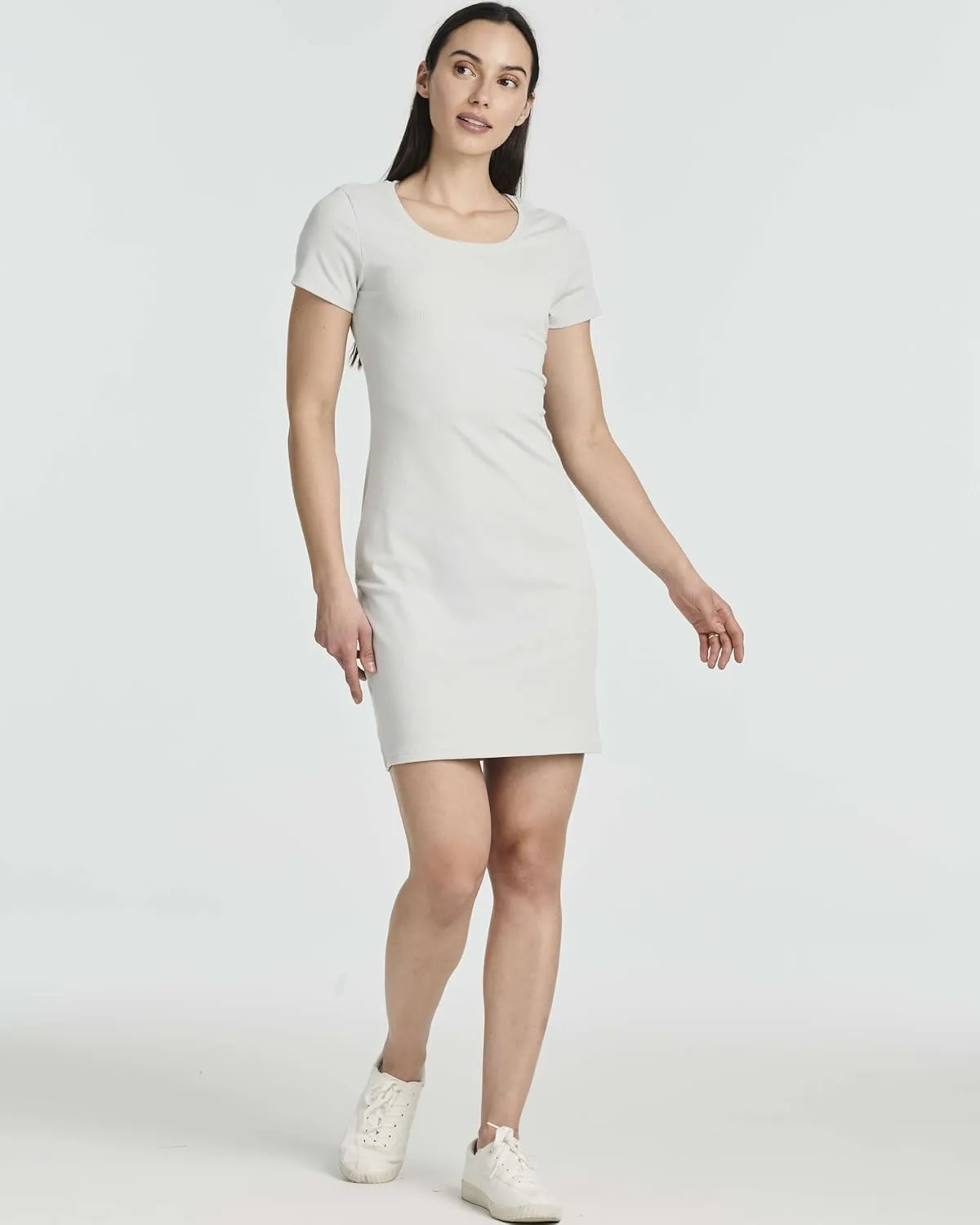 Real Essentials 3 Pack: Women's Mini Short Sleeve Dress Ribbed Scoop Neck Summer Casual Slim Fit T-Shirt Solid Color