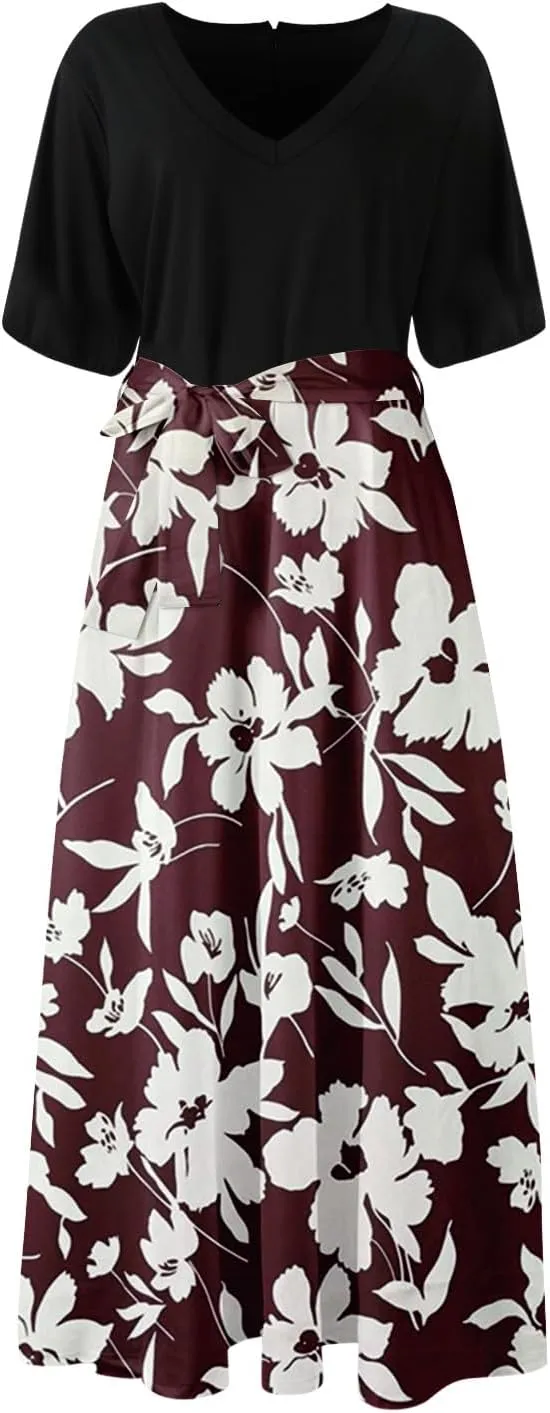 Resort Dresses for Women 2025 Vacation Floral Beach Wedding Guest Maxi Dress High Slit Ruffle Tea Party Midi Dress