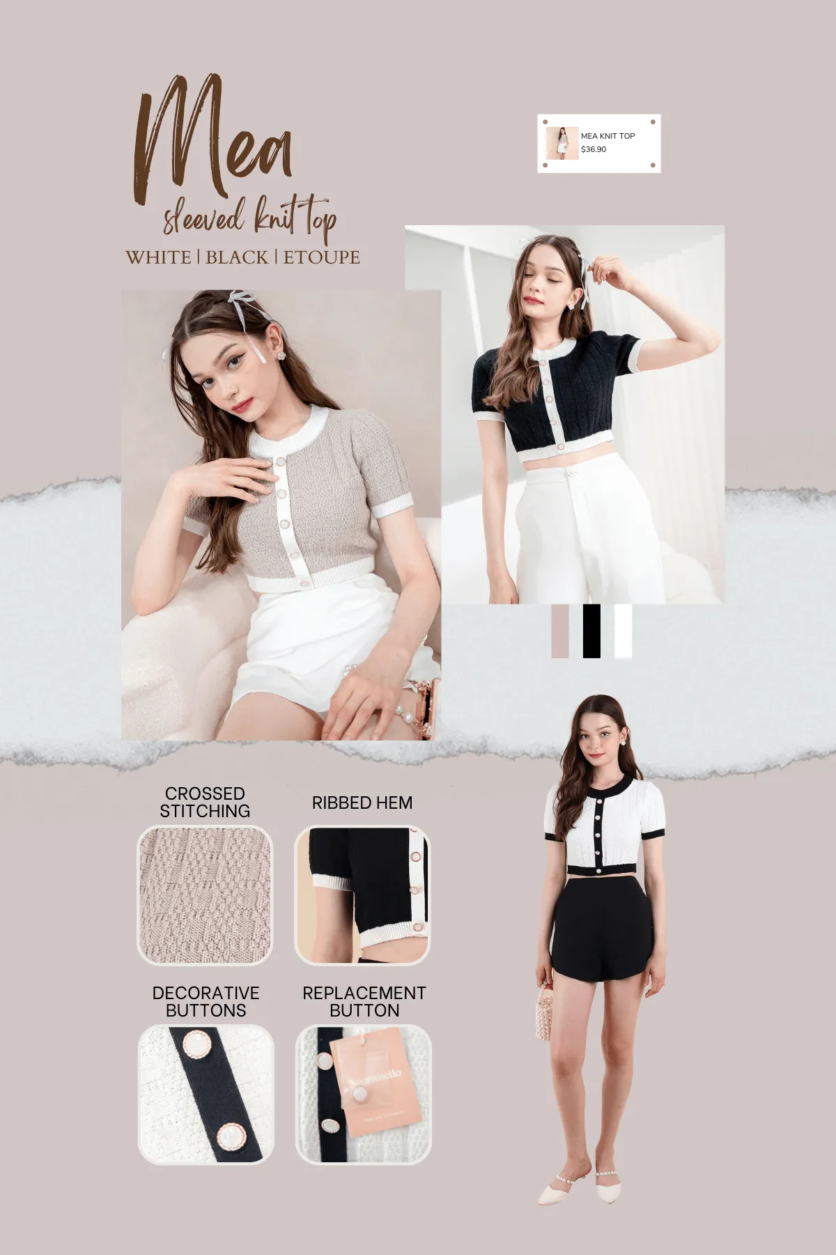 RESTOCKED** MEA SLEEVED KNIT TOP IN WHITE