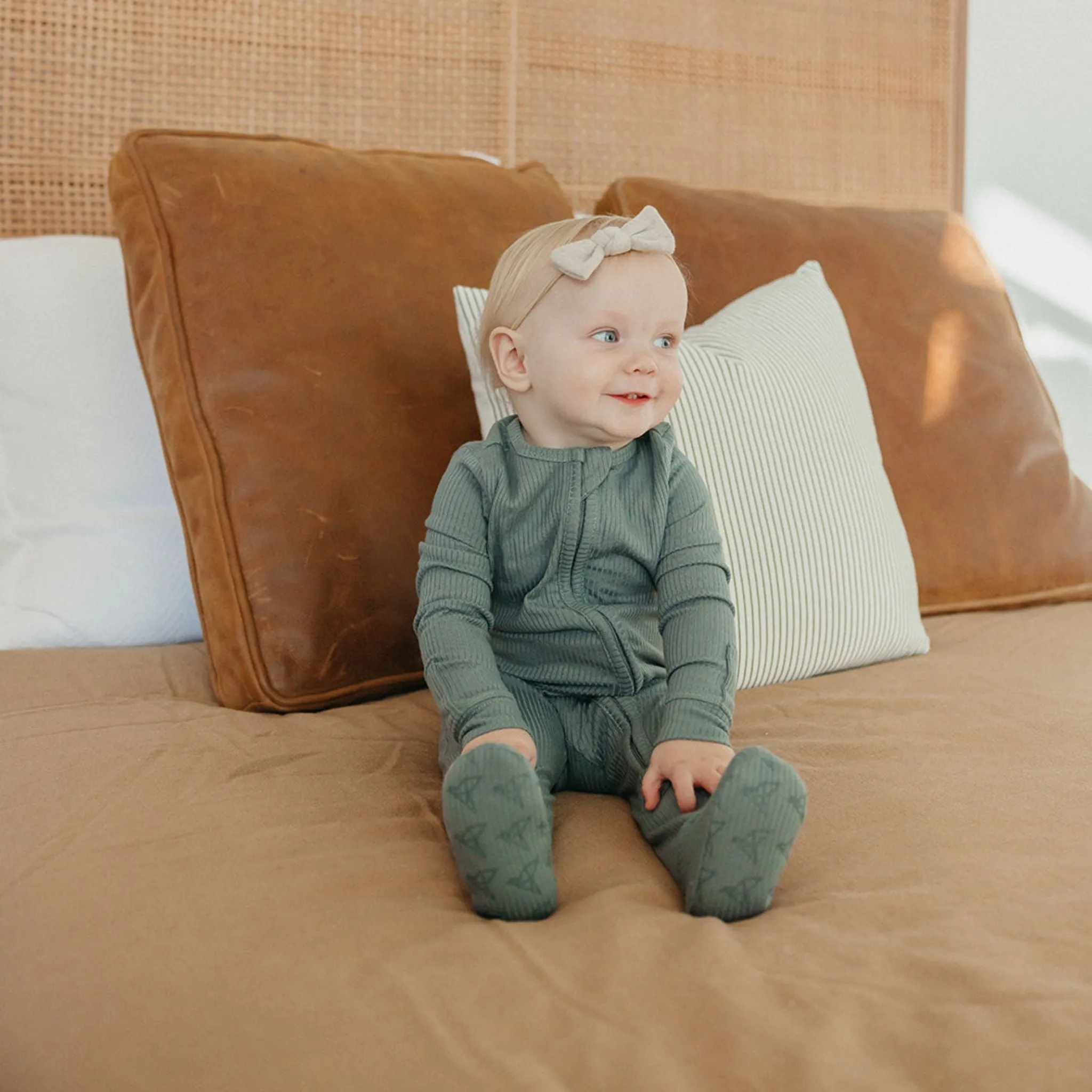 Rib Knit Zip-Up Footie Pajama - Moss