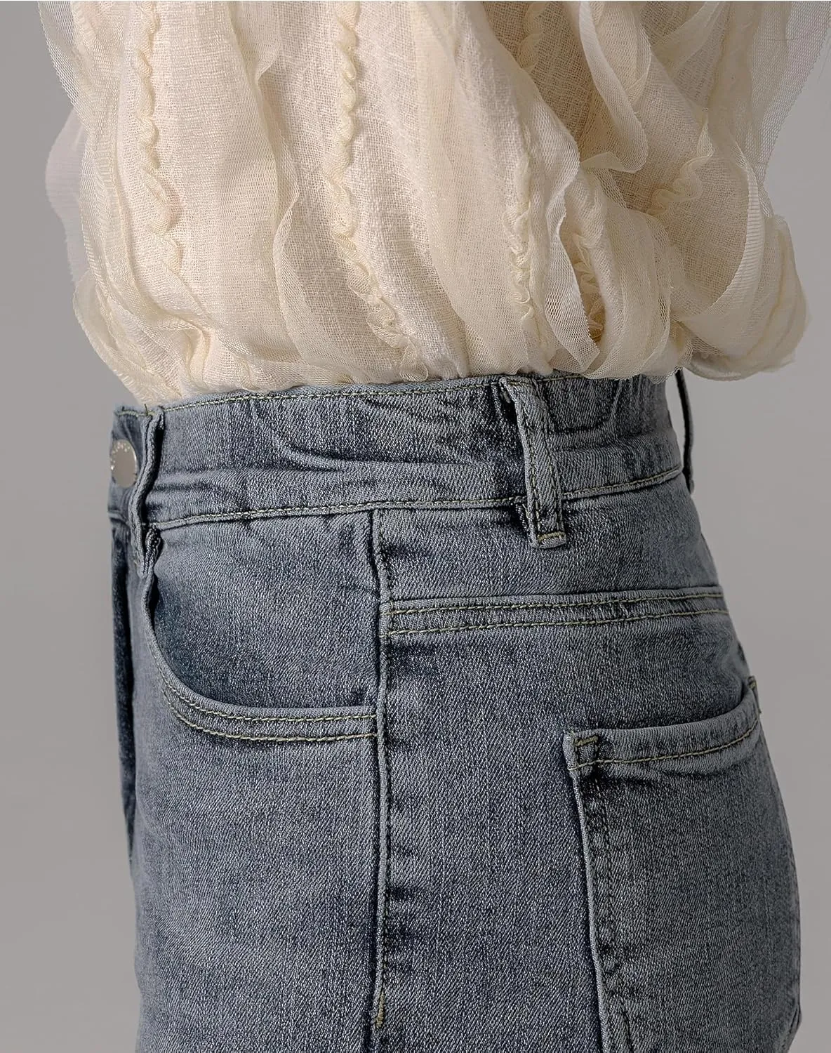 RIRI&CO Women's Elastic High Waisted Jeans Slim Stretch Skinny Casual Denim Pants