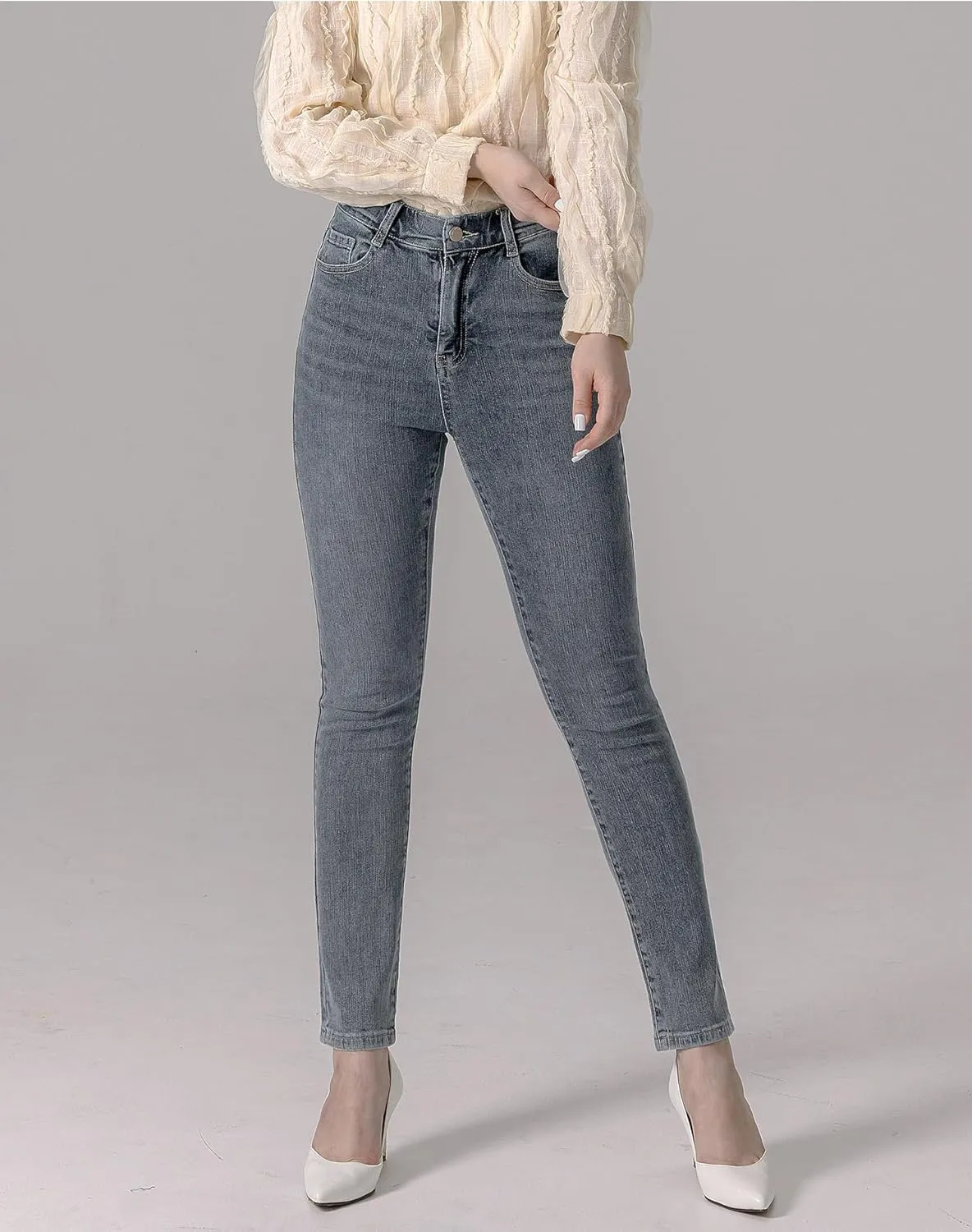 RIRI&CO Women's Elastic High Waisted Jeans Slim Stretch Skinny Casual Denim Pants