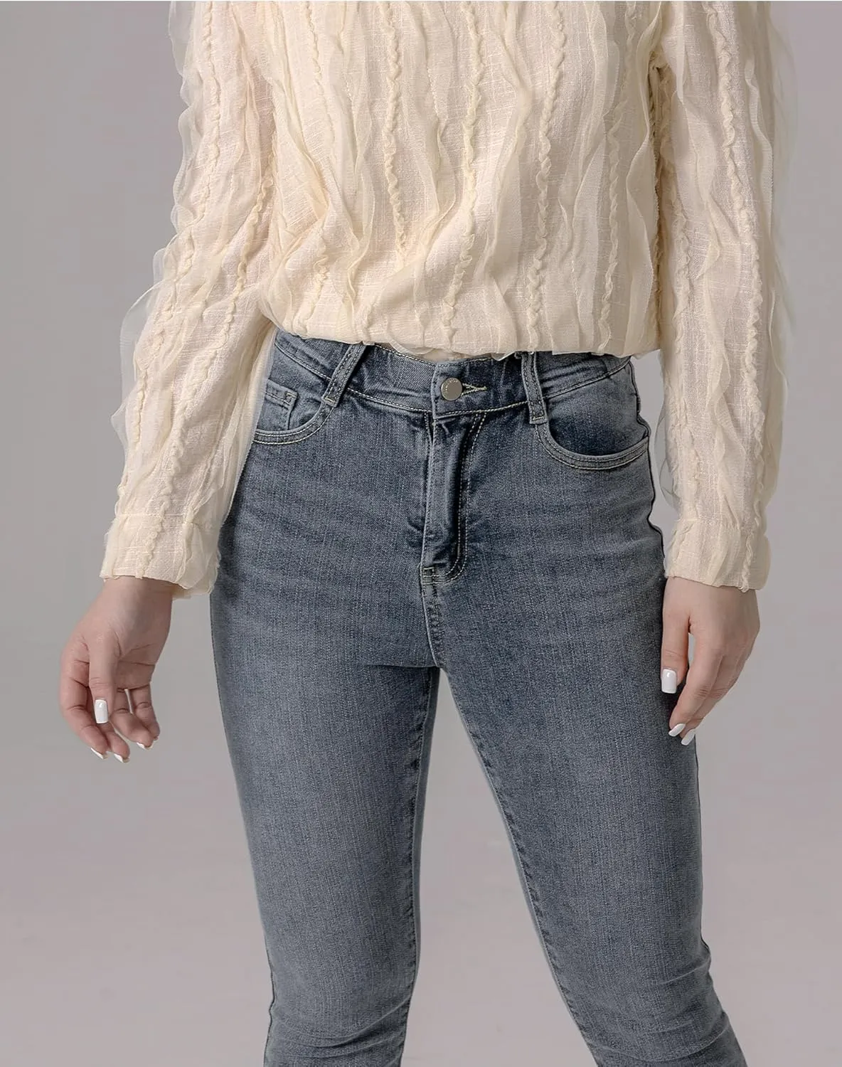 RIRI&CO Women's Elastic High Waisted Jeans Slim Stretch Skinny Casual Denim Pants