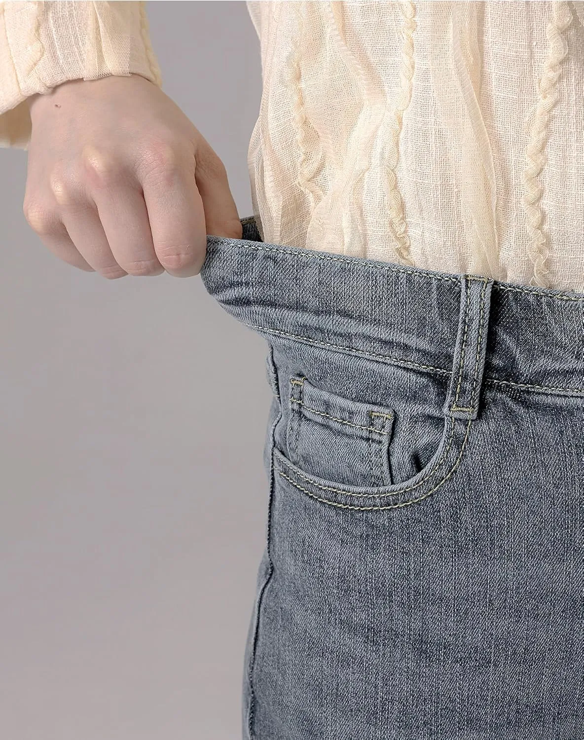 RIRI&CO Women's Elastic High Waisted Jeans Slim Stretch Skinny Casual Denim Pants