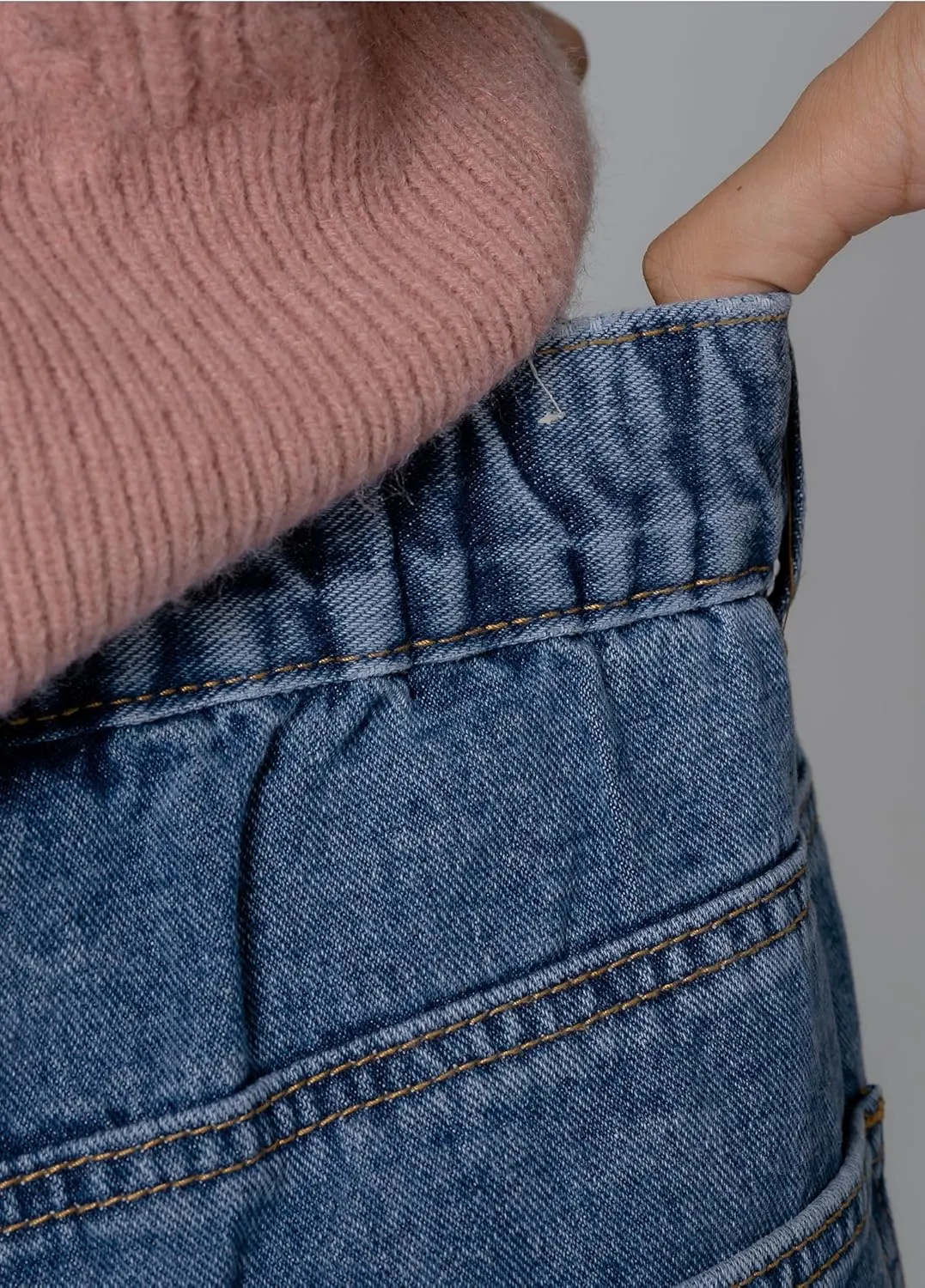 RIRINCO Women's Elastic High Waisted Jeans Wide Stretch Boyfriend Casual Pleated Denim Pants
