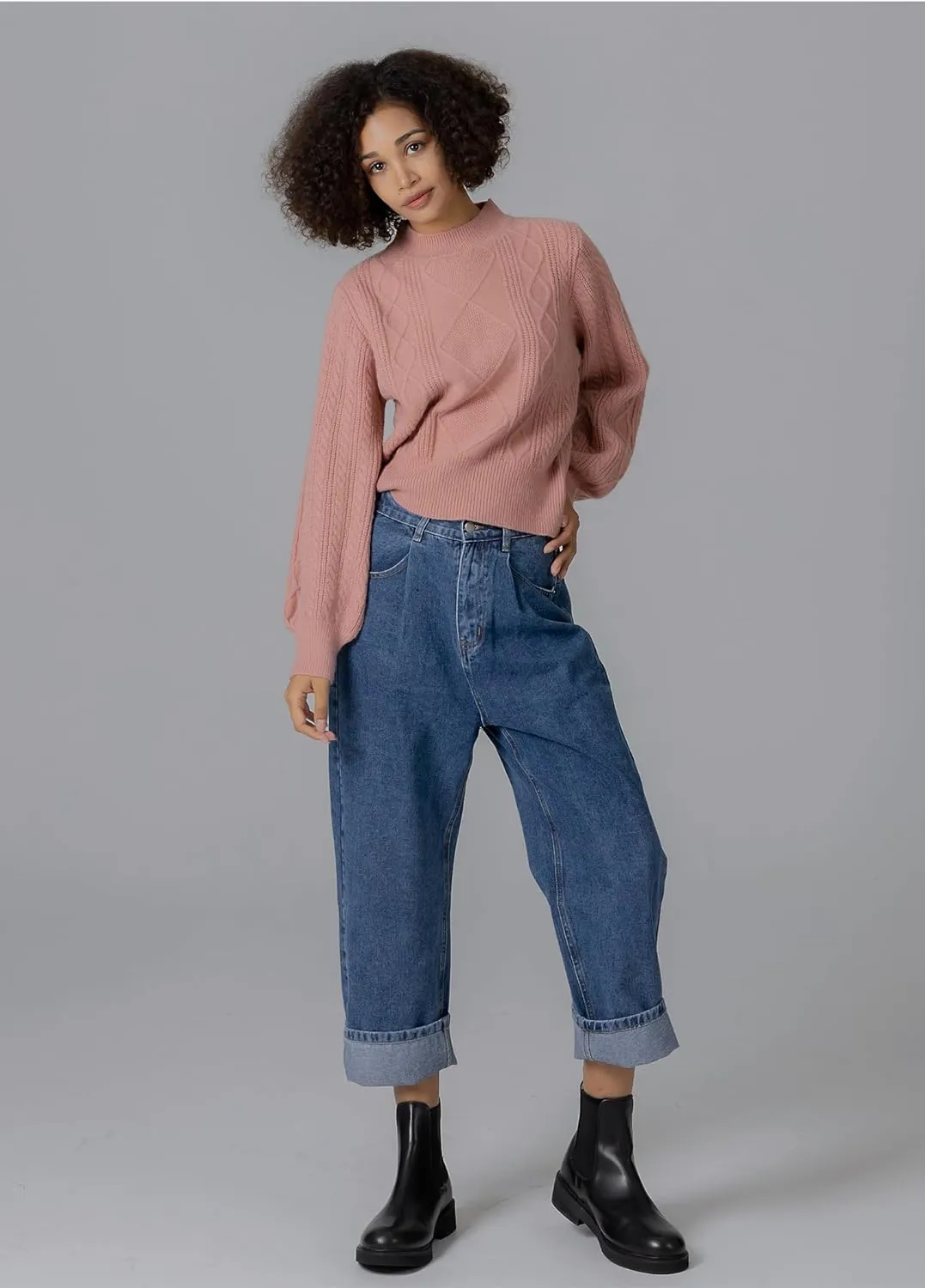 RIRINCO Women's Elastic High Waisted Jeans Wide Stretch Boyfriend Casual Pleated Denim Pants