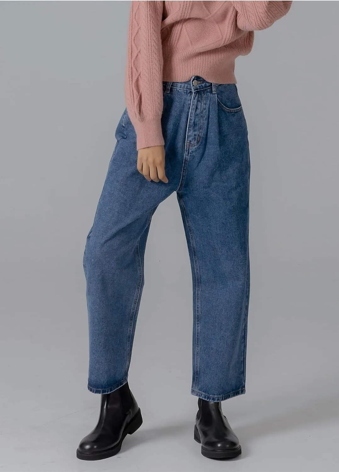 RIRINCO Women's Elastic High Waisted Jeans Wide Stretch Boyfriend Casual Pleated Denim Pants