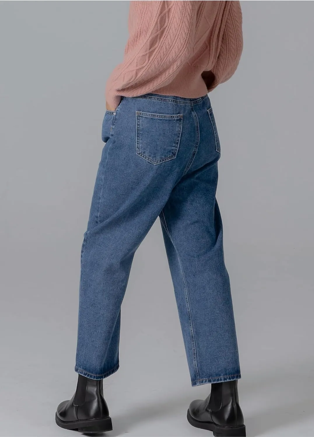 RIRINCO Women's Elastic High Waisted Jeans Wide Stretch Boyfriend Casual Pleated Denim Pants
